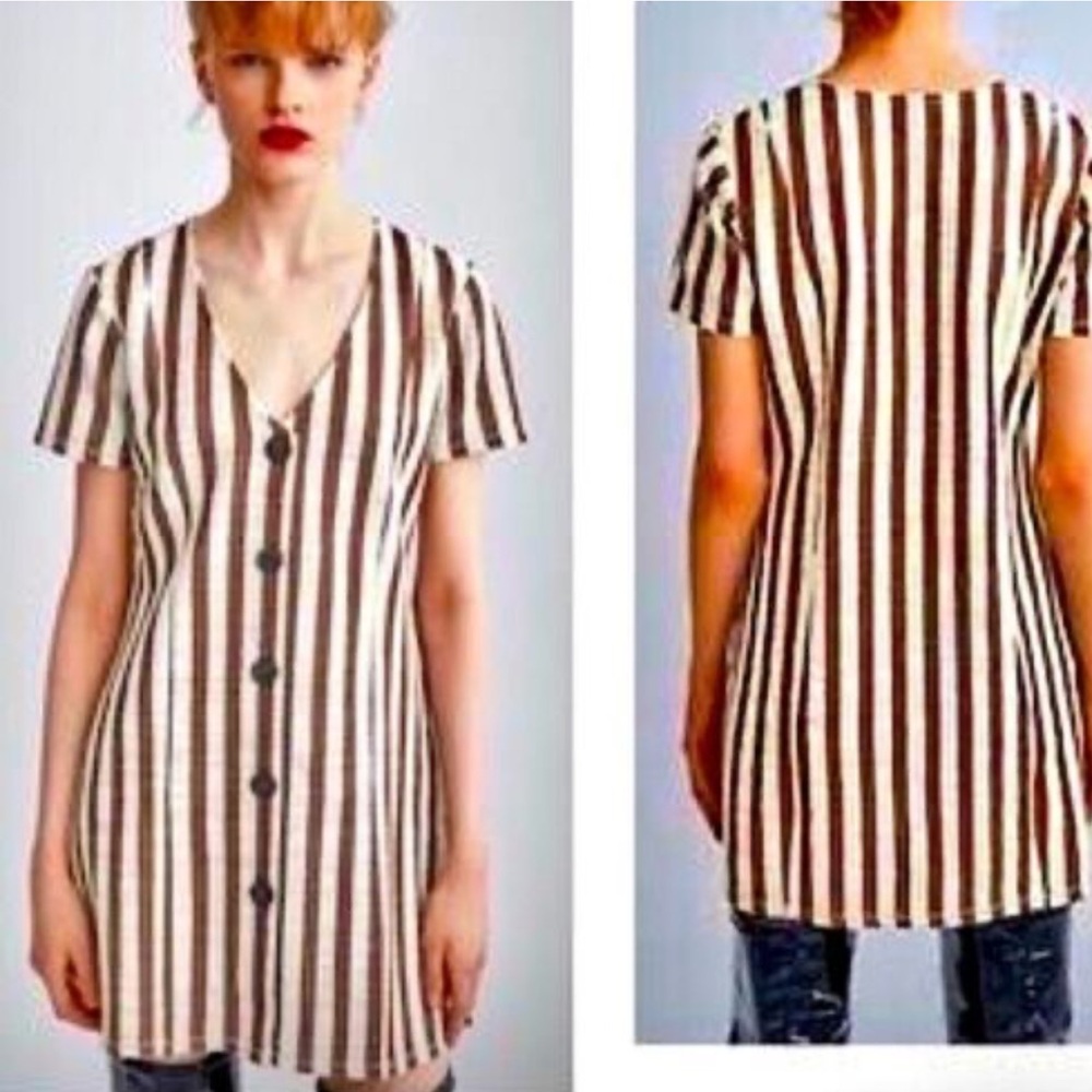 Zara Striped Brown and Cream Dress